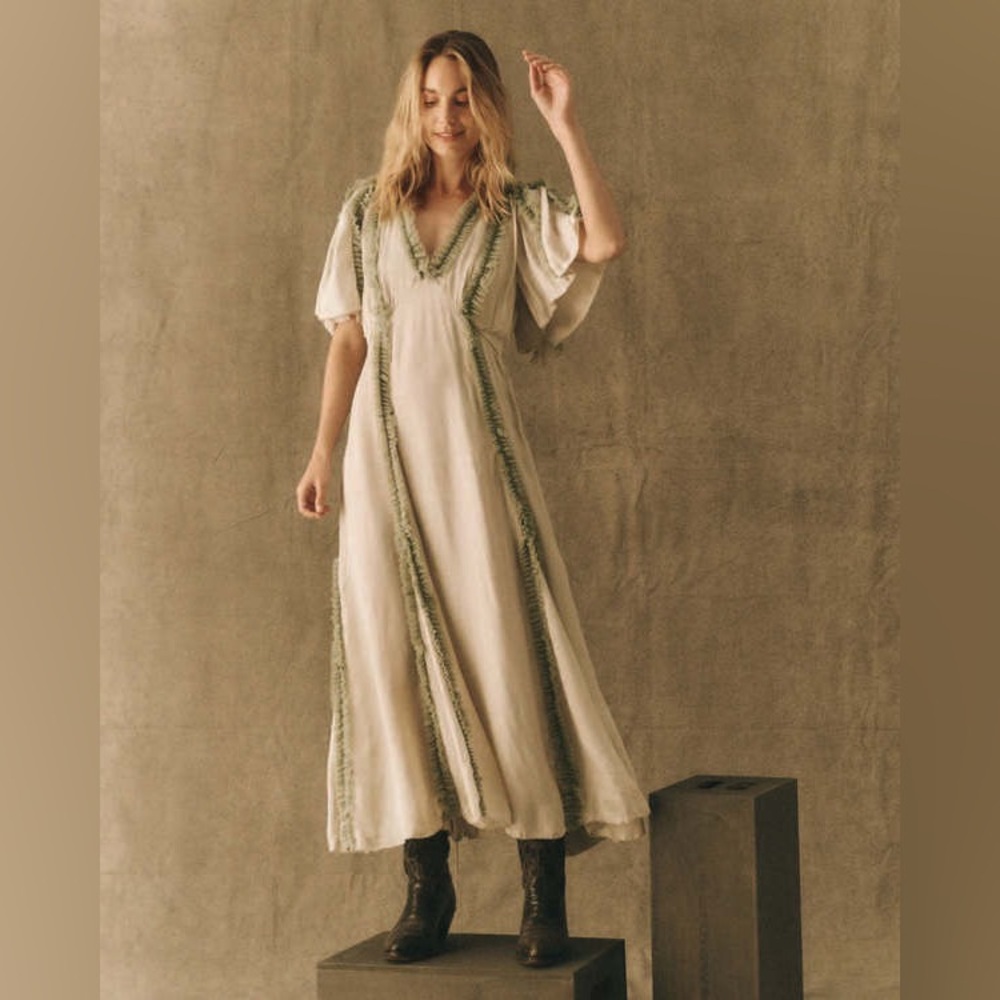 THE GREAT. The Dancehall Dress Silver Blue Tulle Ruffle Maxi Dress Size 2 NWT